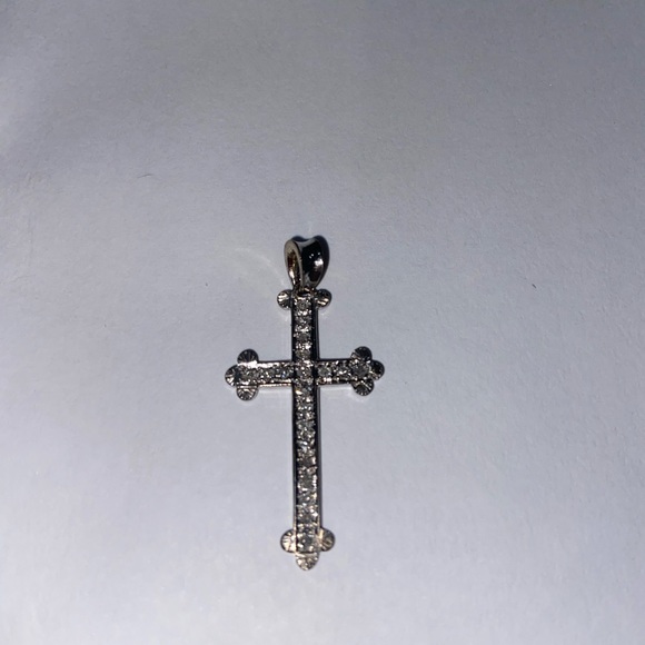 Genuine Diamond Gothic Cross Necklace Set in Sterling Silver - Picture 2 of 10